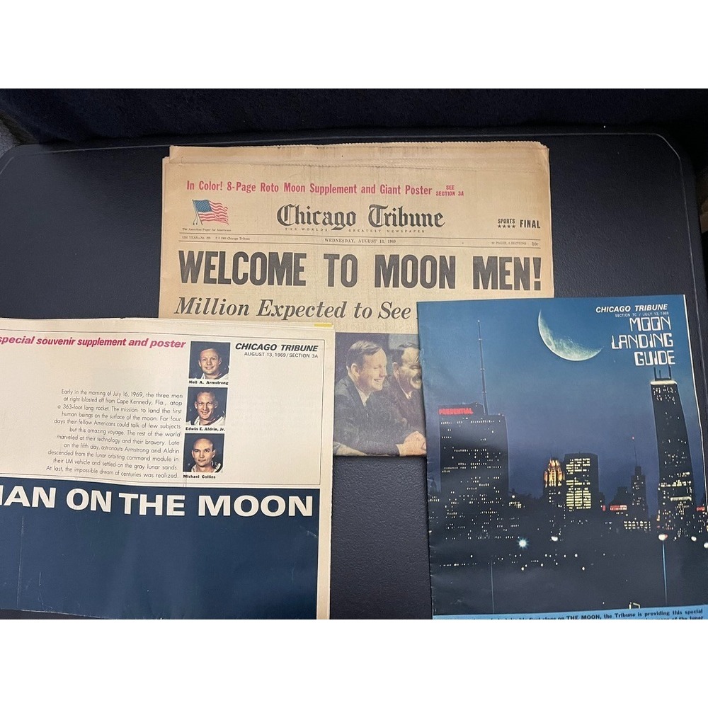 Vintage 1969 Chicago Tribune Apollo 11 Moon Landing Newspaper & Supplement Set